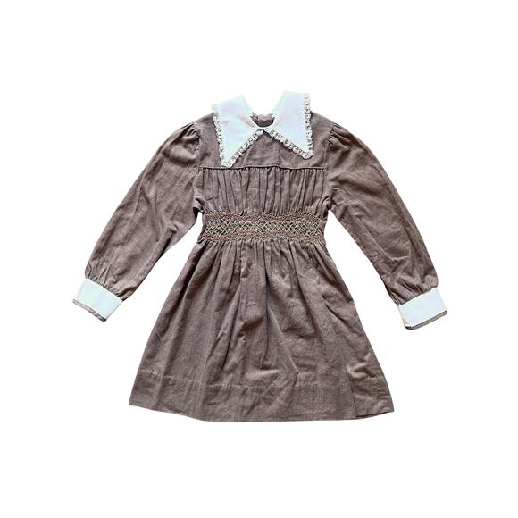 Vtg Polly Flinders Girls Hand Smocked Dress Pointed Collar Cottagecore Prairie - Picture 1 of 8